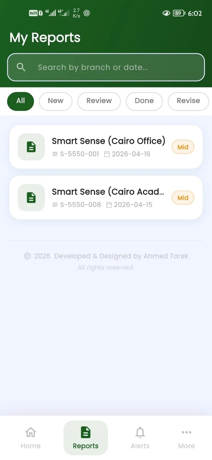 Daily Report – SmartSense screenshot